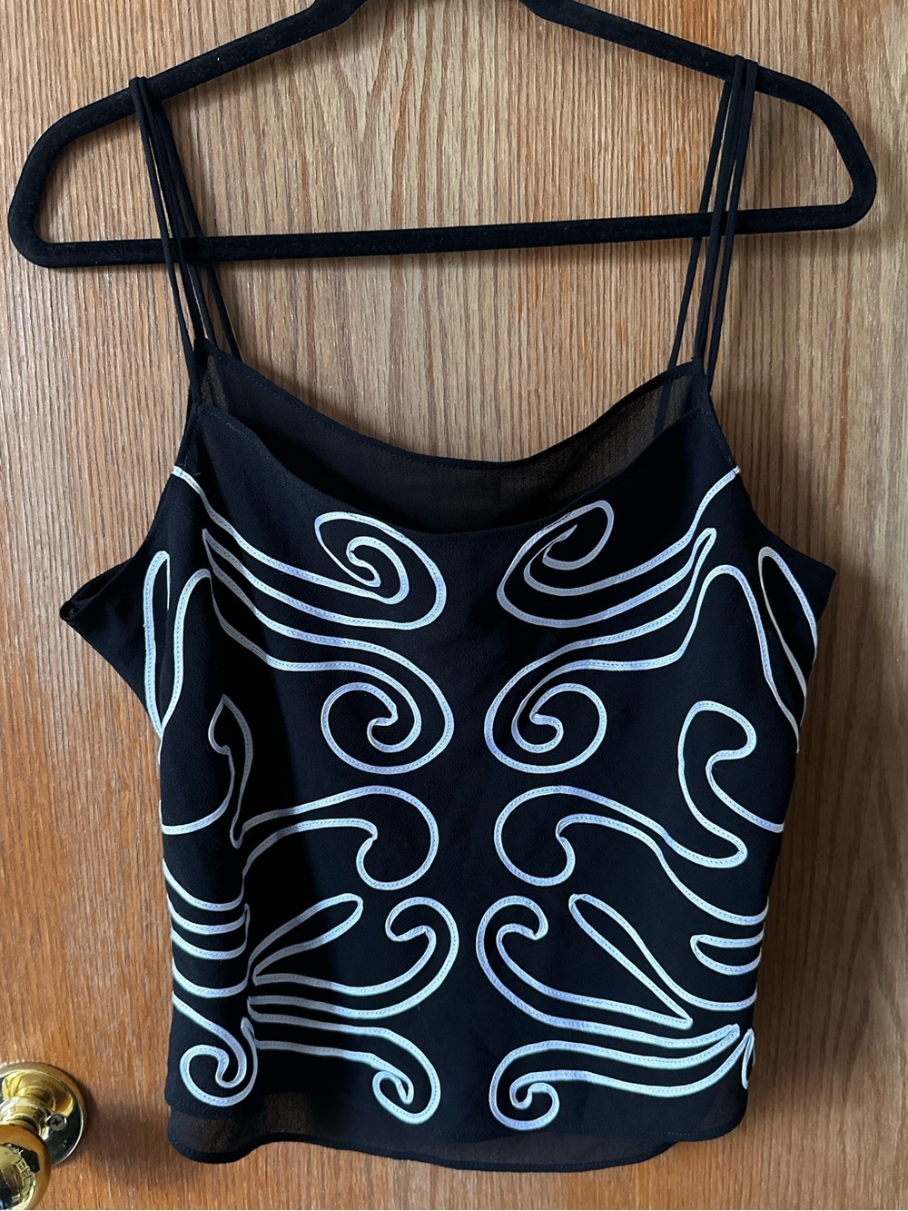 Vintage Joseph Ribkoff Black Camisole with White Swirl Lace Embroidery